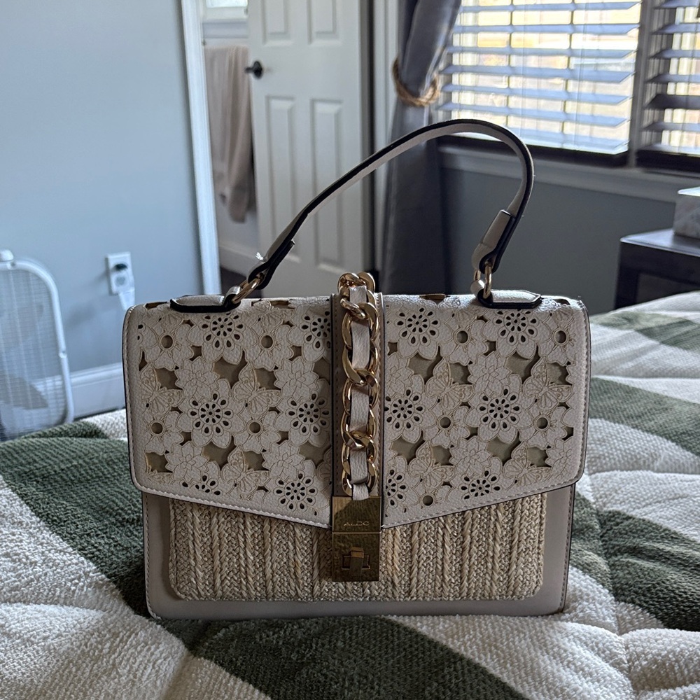 Aldo White and Tan Mini Bag with Gold Accent